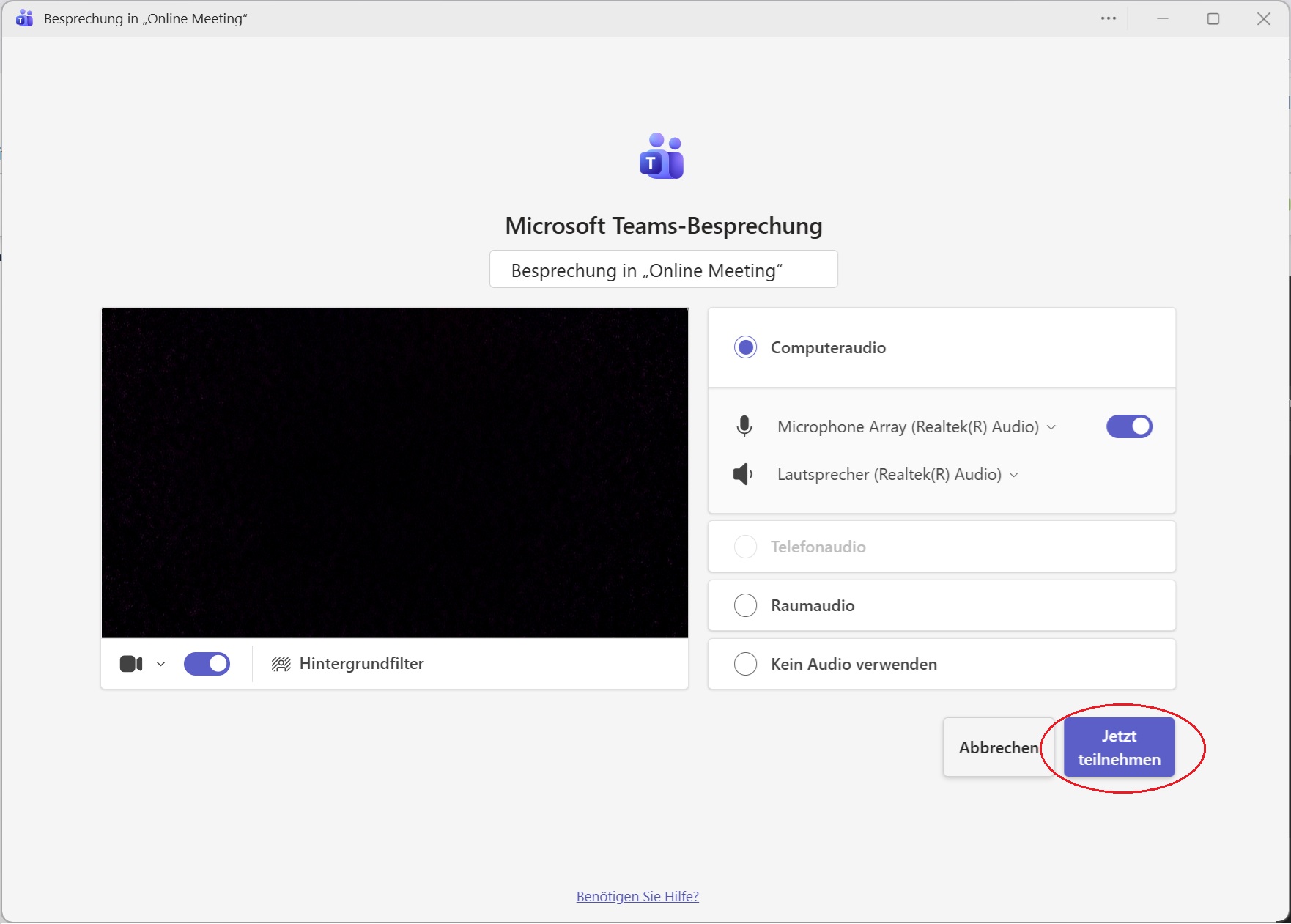 Bild 3: Beitrittsoption für eine Besprechung in Microsoft Teams.