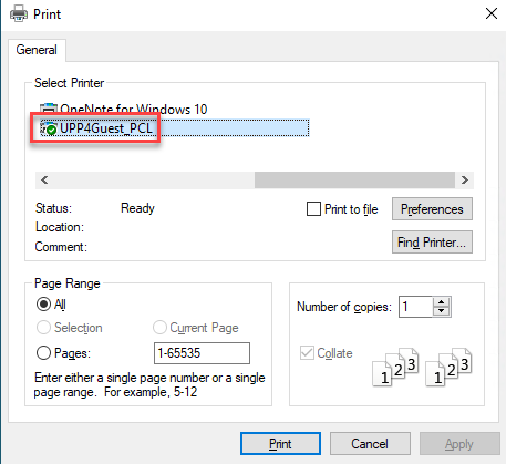 Figure 1: Printer dialog box