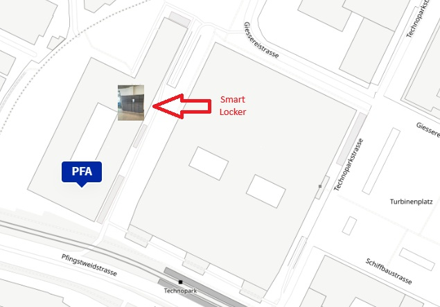 Lageplan des Smart Locker in der Pfingstweidstrasse 60 B