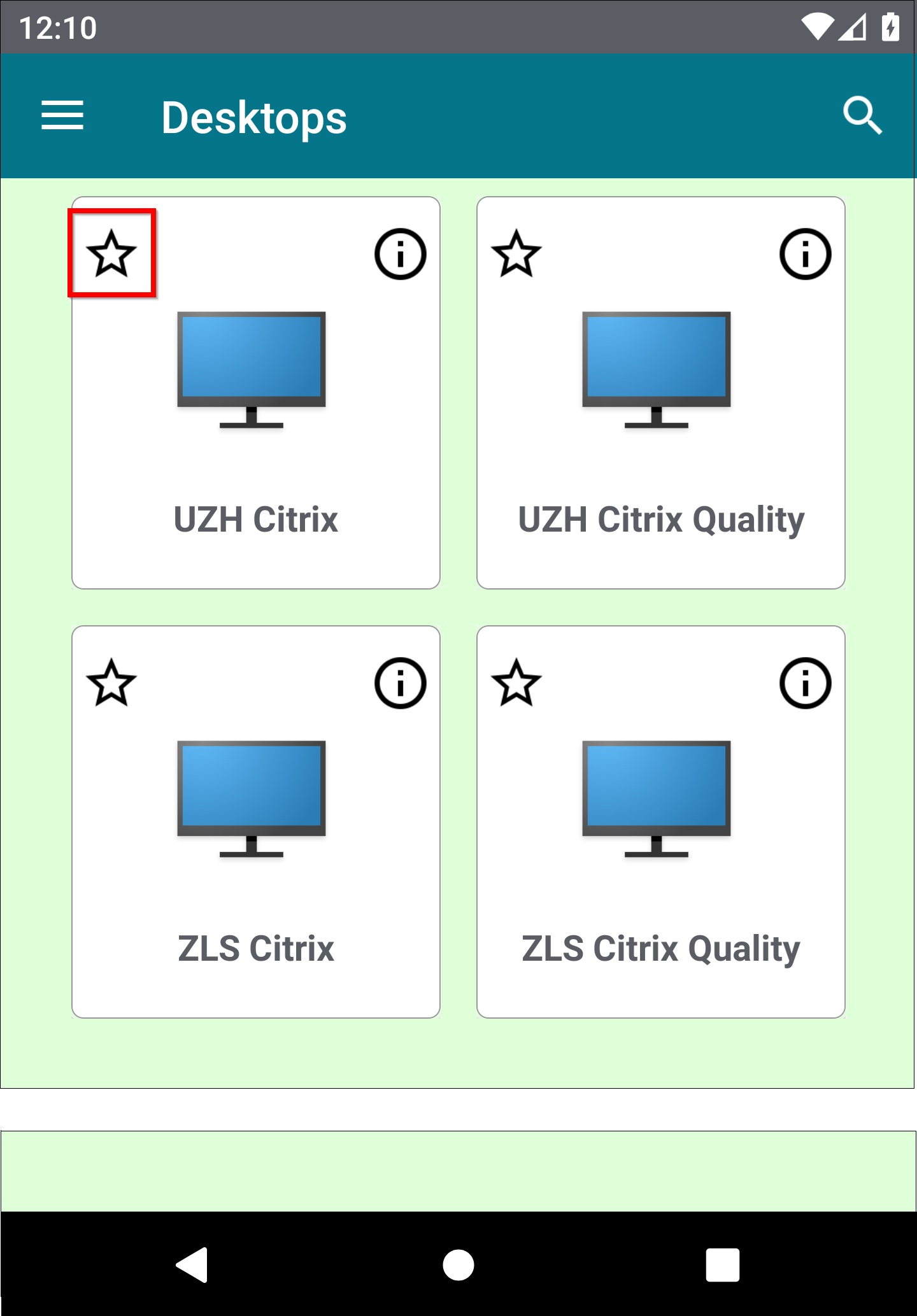 Bild 6: Workspace Auswahlliste mit den verfügbaren Desktop-Apps