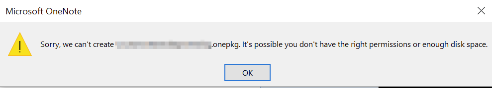 Error creating *.onepkg file