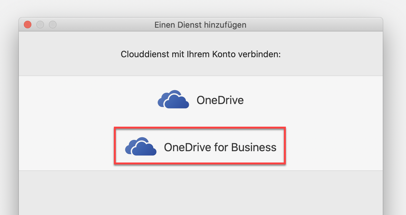 "OneDrive for Business" auswählen