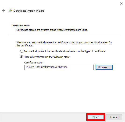 Confirm certificate store