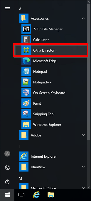Start menu with Citrix Director entry