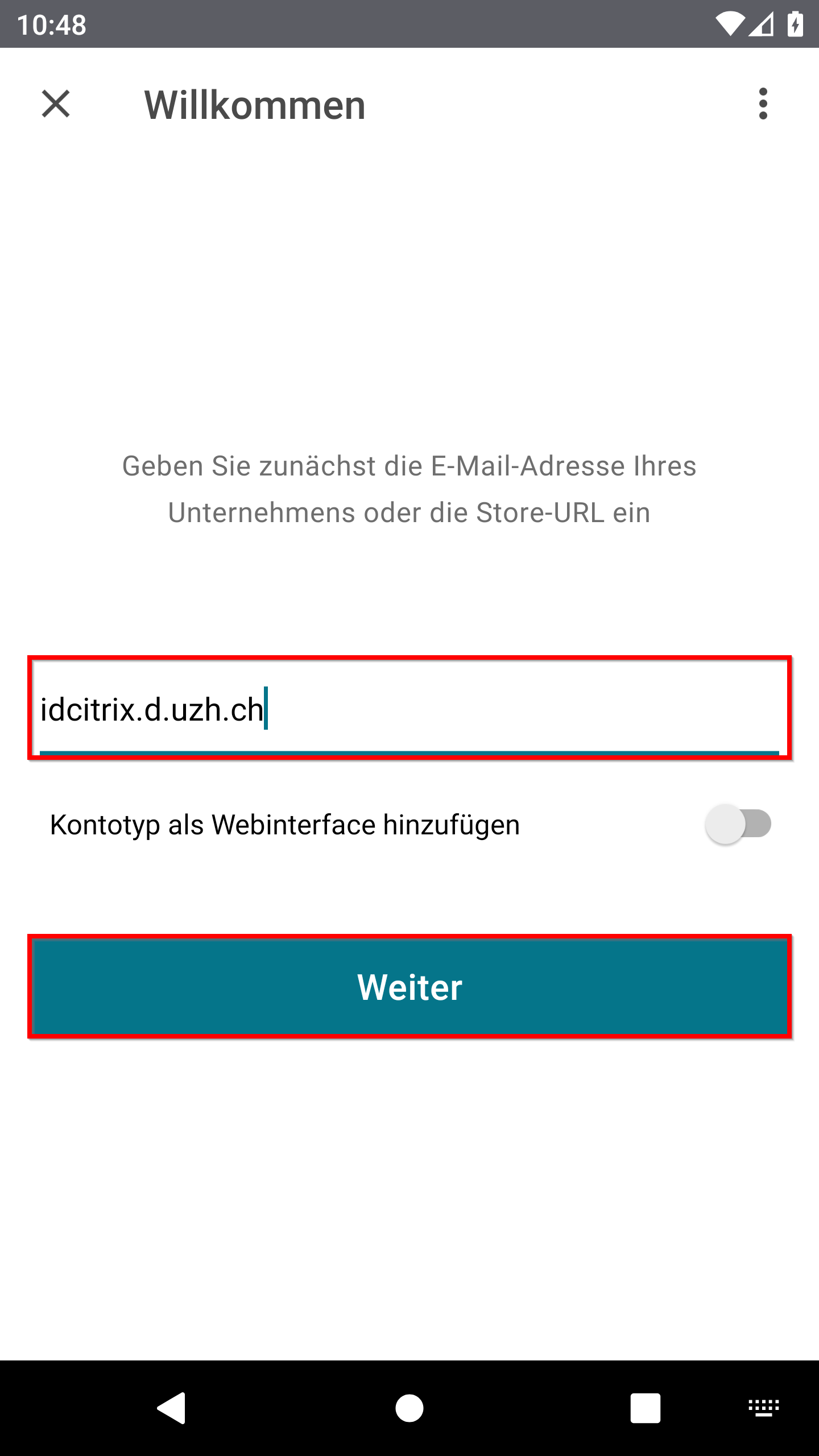 Serveradresse "idcitrix.d.uzh.ch"