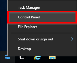 Context menu with highlighted Control Panel entry