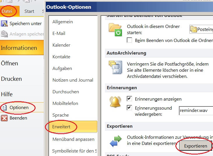 IMAP_Outlook_Exportieren_Optionsfenster