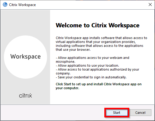 Start Citrix Workspace Installation