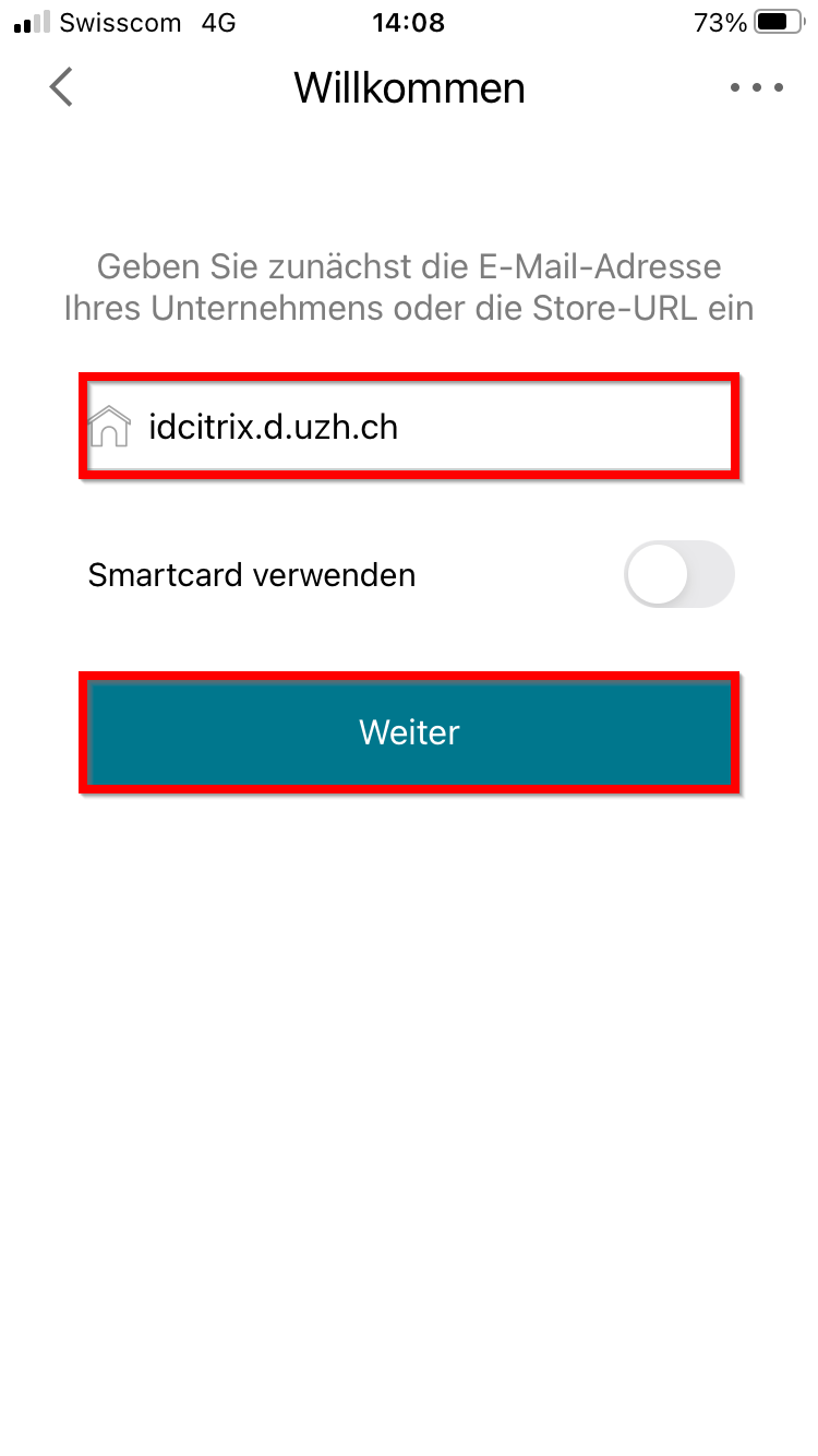 Serveradresse "idcitrix.d.uzh.ch" eingeben