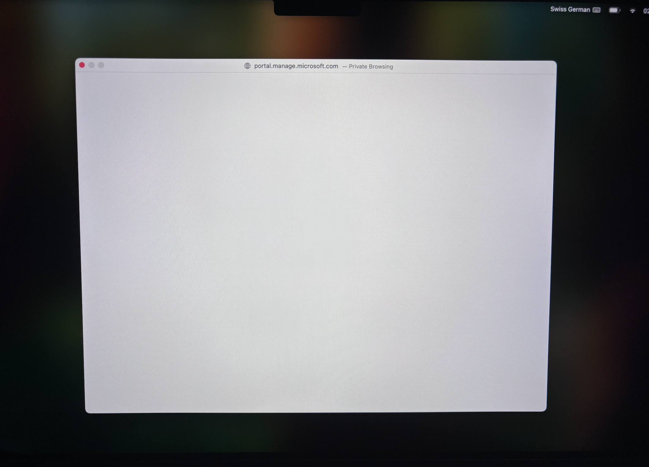 Warten Sie die Einrichtung ab.  Sollte diese nach 2-3 Minuten nicht abgeschlossen sein, wiederholen Sie die Anmeldung, indem Sie oben links auf das rote X klicken, um das Fenster zu schliessen.