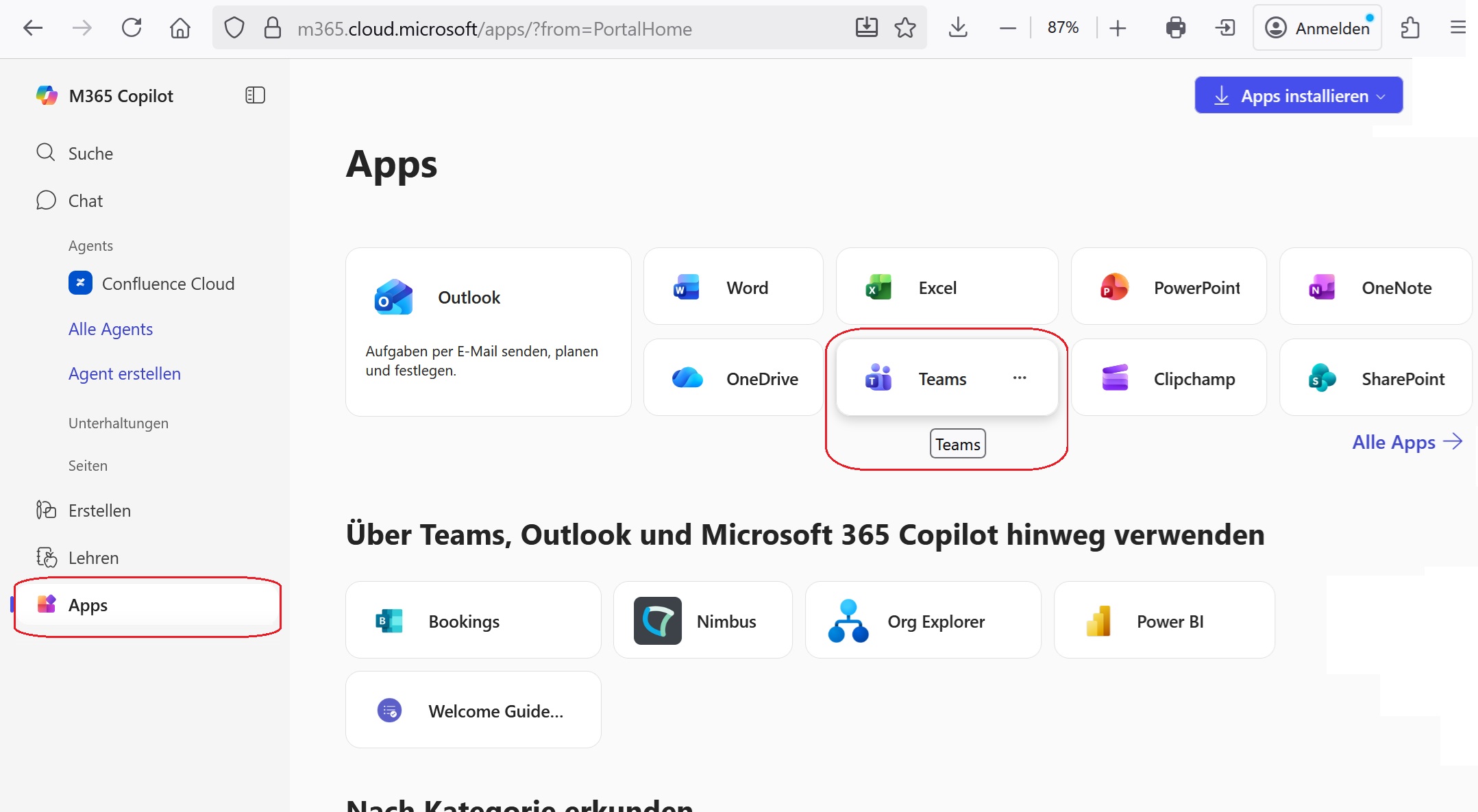 Microsoft Teams via Portal öffnen
