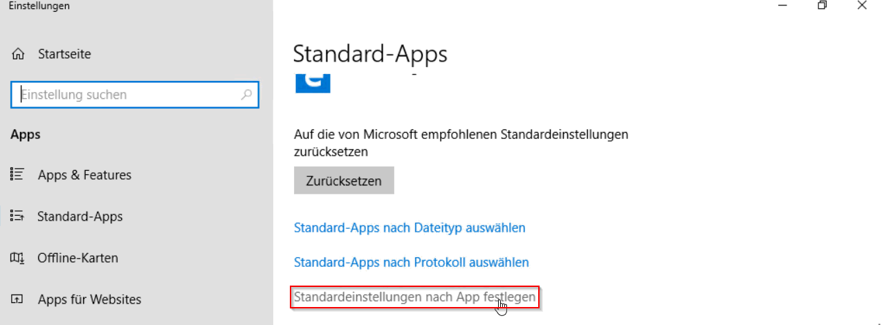 Wählen Sie "Standardeinstellungen nach App festlegen"