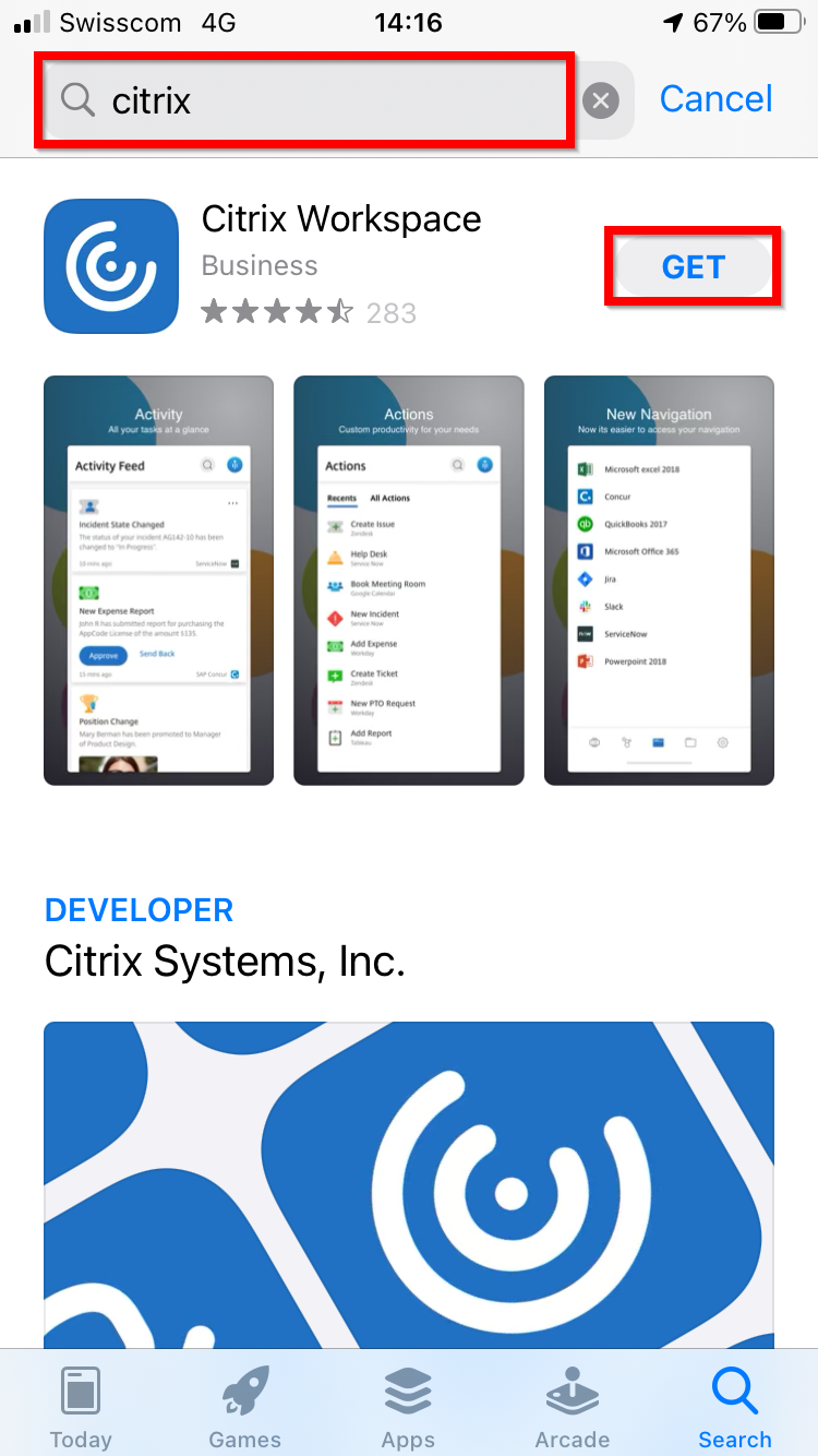 On the Apple App Store, search for Citrix and load the Citrix Workspace App