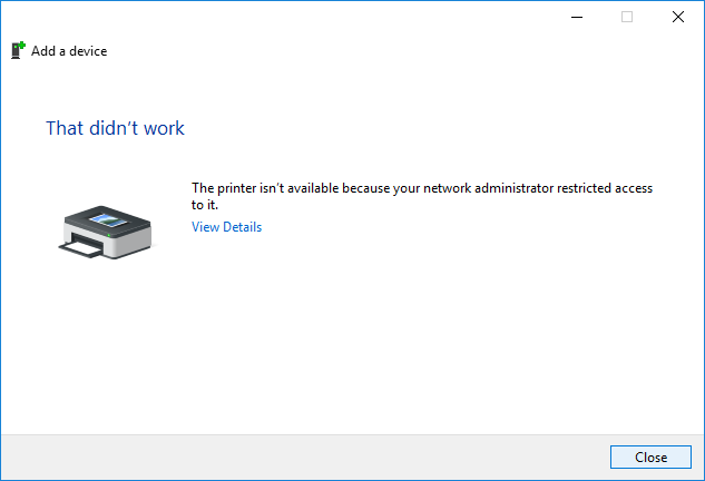 Error message Add a device error message