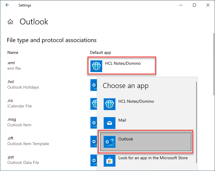 Adjust an item by clicking it and choosing "Outlook" from the drop down menu.