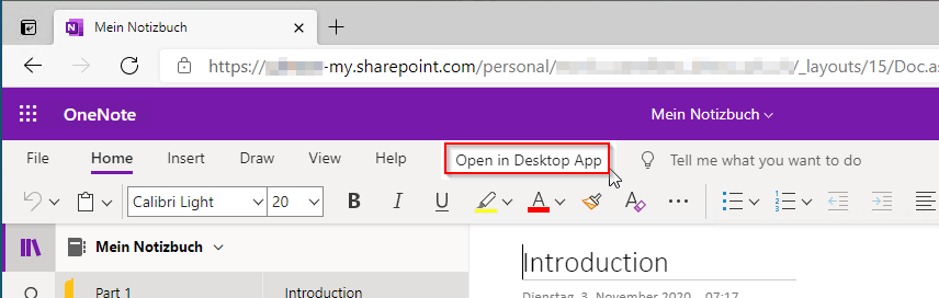 Open the Notebook in the OneNote App