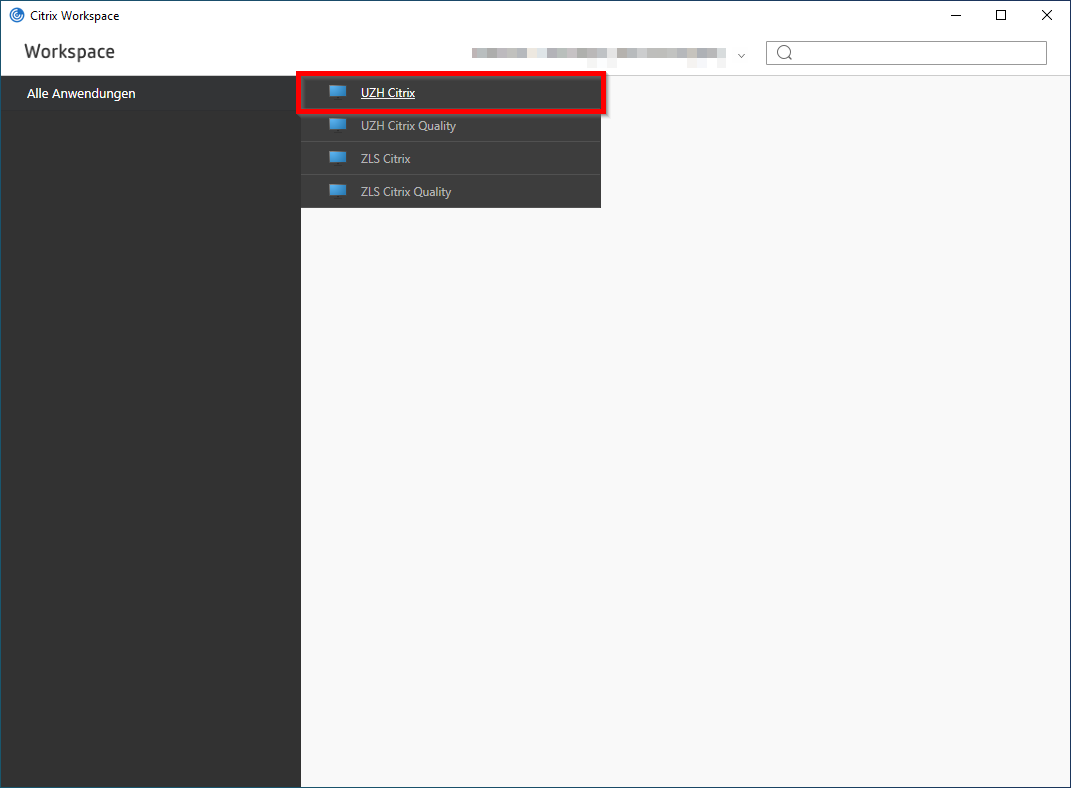 Menü mit Citrix-Desktops