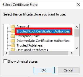 Select "Trusted Root Certification Authorities"